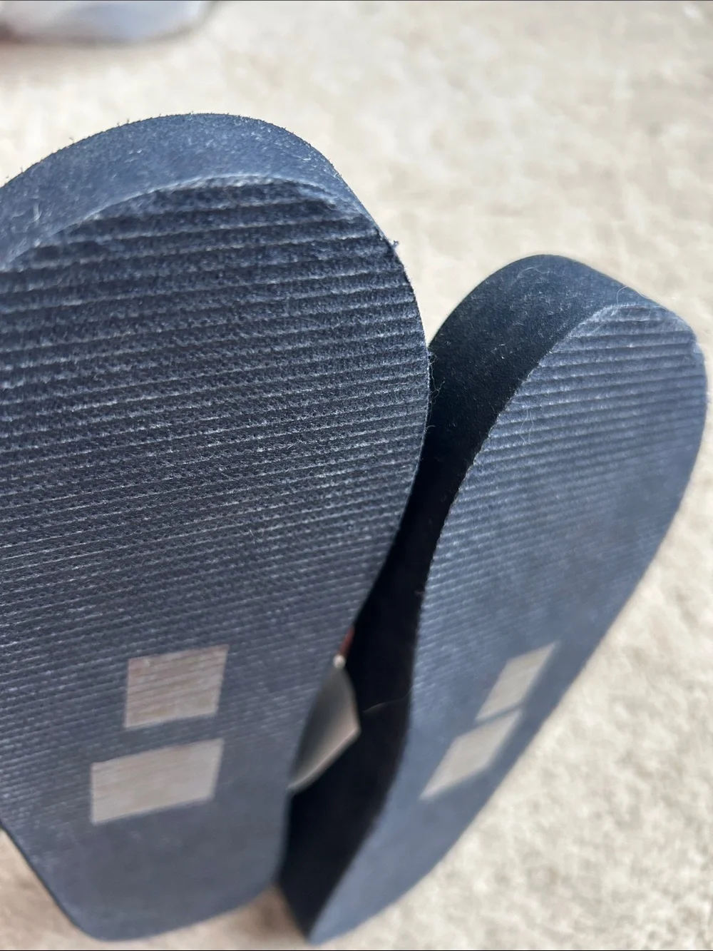 J. Crew Navy Platform Flip Flops with Coral Flamingo Embroidery